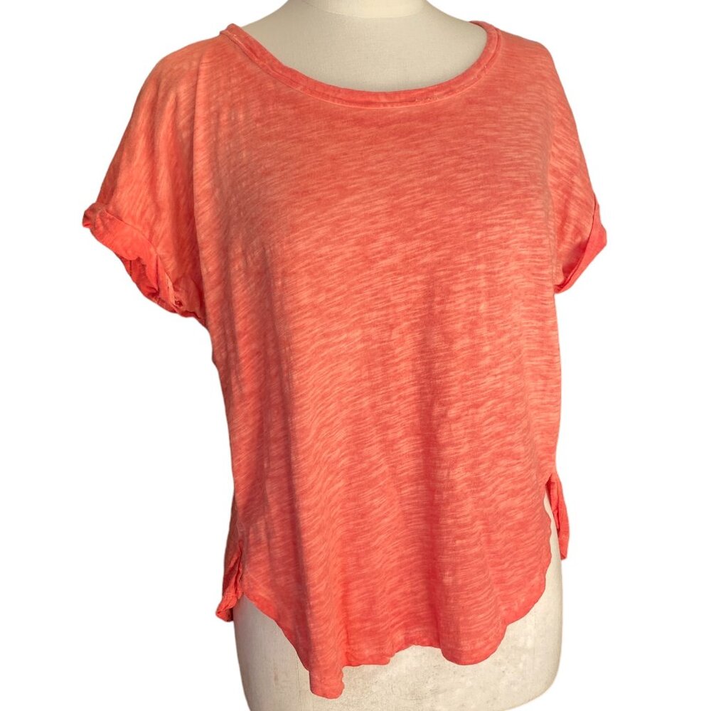 Anthropologie Pilcro Slub Knit Cuffed Tee Coral Grunge Oversized Cotton-XS